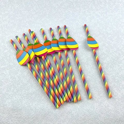 Biodegradable Easter Party Paper Drinking Straws Bunny Egg Chick Decor Beverage Straws For Holiday Party Supplies
