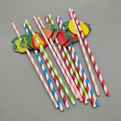 Colorful Paper Drinking Straws With 3D Honeycomb Fruit Decor Long Striped Drinking Straws For Party Dessert Table Beverage Supplies