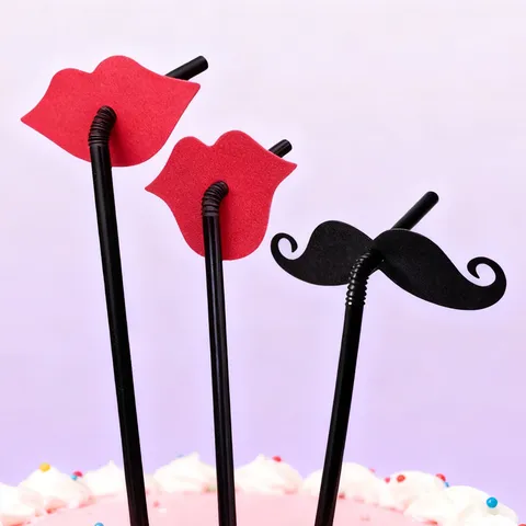 Creative Disposable Plastic Drinking Straws With Mustache Red Lips Heart Party Wedding Supplies