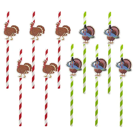 Thanksgiving Turkey Decorative Paper Straws Biodegradable Disposable Drinking Straws For Holiday Party Table Decoration