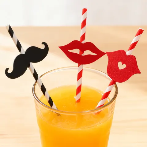 Creative Funny Mustache Red Lips Disposable Paper Straws Party Photo Props Drink Decorative Straws For Event Celebration