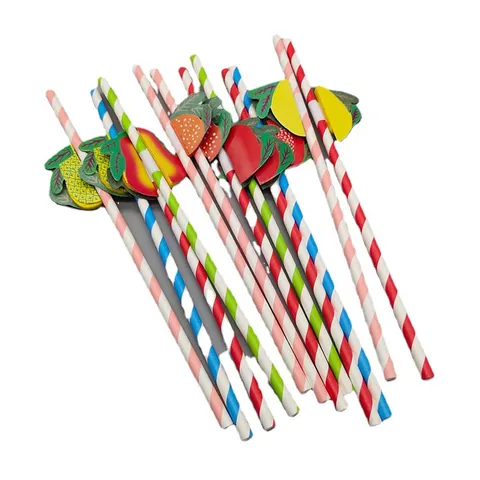 Bunte Papierstrohhalme Mit 3D Waben Frucht Dekor Lange Gestreifte Trinkhalme Für Party Desserttisch Getränke