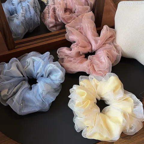 Koreaanse Stijl Dubbellaags Organza Mesh Scrunchie Effen Kleur Hoog Elastisch Haarelastiek Paardenstaart Houder Voor Vrouwen Haaraccessoires