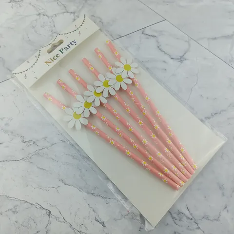 Disposable Biodegradable Paper Straws With Tropical Plant Card Decorations Cocktail Juice Drinking Straws Party Supplies