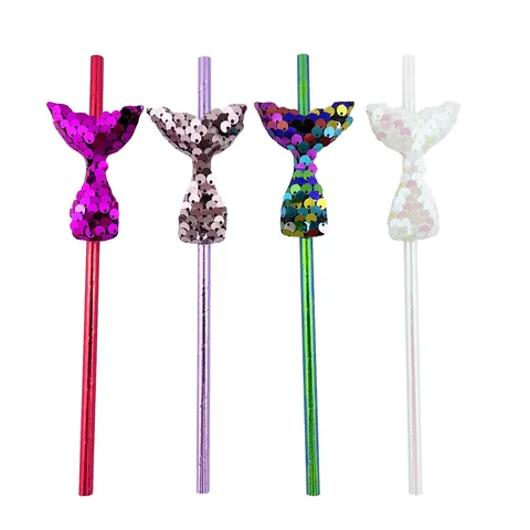 Pajitas de Papel Desechables Con Decoración de Lentejuelas de Cola de Sirena Pajitas de Bebida Coloridas para Fiestas Suministros de Vajilla de Fiesta Ecológicos