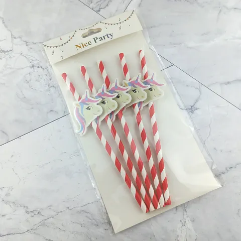 Disposable Paper Drinking Straws With Unicorn Decor Colorful Striped Straws For Kids Birthday Party Juice Beverage Supplies