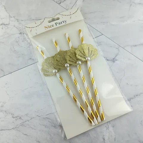 Creative Disposable Paper Straws Gold Glitter Diamond Ring Design Party Drinking Straws For Juice Cake Decorating