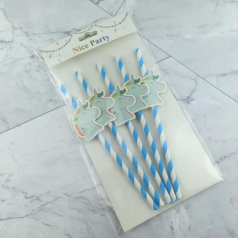 Disposable Paper Drinking Straws With Unicorn Decor Colorful Striped Straws For Kids Birthday Party Juice Beverage Supplies