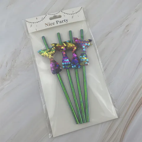 Pajitas de Papel Desechables Con Decoración de Lentejuelas de Cola de Sirena Pajitas de Bebida Coloridas para Fiestas Suministros de Vajilla de Fiesta Ecológicos
