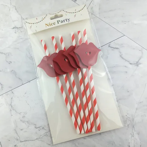 Disposable Paper Drinking Straws With Lip And Heart Toppers Creative Party Straws For Juice And Cake Decoration