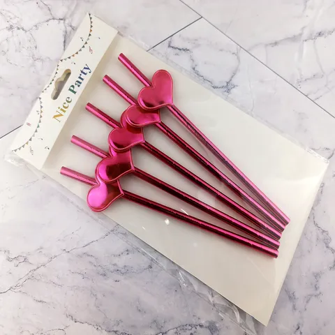 Creative Disposable Paper Drinking Straws With Heart Shaped Decor Colorful Juice Beverage Straws For Party Supplies