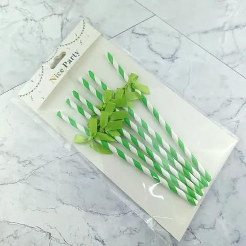 Disposable Paper Drinking Straws With Bowknot Stripe Design Biodegradable Party Straws For Cake Decorating Wedding Supplies