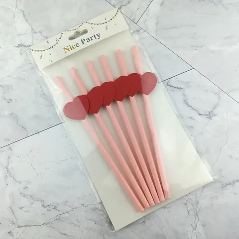 Disposable Biodegradable Paper Straws with Heart Decorations and Festive Patterns Ideal for Valentine Parties