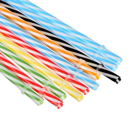 Reusable Plastic Drinking Straws Thickened Hard Straws With Cleaning Brush Colorful Striped Straws For Home Kitchen Drinkware