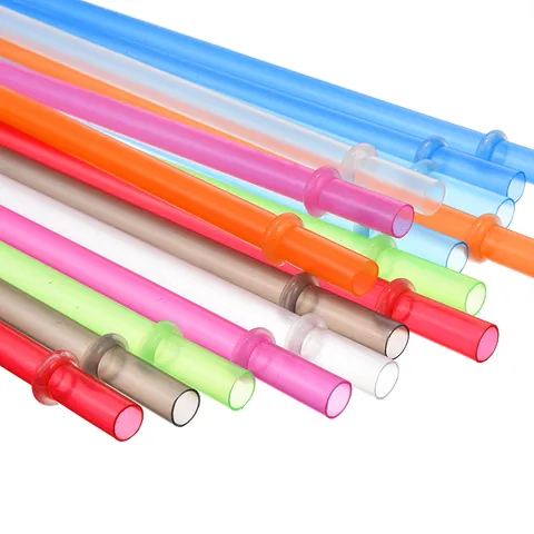 Herbruikbare Lange Plastic Drinkrietjes Recht Effen Kleur Rietje Met Ring En Reinigingsborstel Voor Keuken
