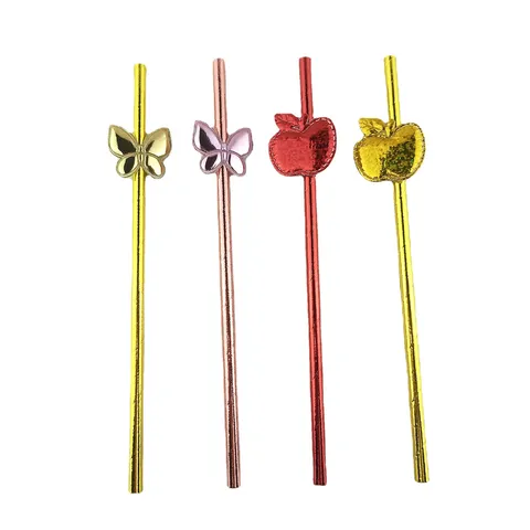 Disposable Paper Straws With Cute Angel Wings And Golden Apple Butterfly Party Drinkware Eco Friendly Decorative Straws