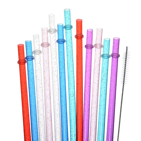 Reusable Plastic Drinking Straws 23cm Thickened Glitter Straws With Brush Colorful Long Straws For Tumblers