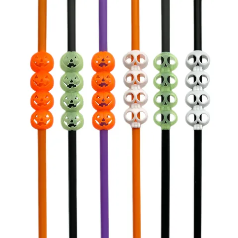 Halloween Plastic Drinking Straws Decorative Party Straws with Pumpkin and Skull Ornaments Spooky Holiday Drinkware