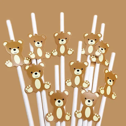 Cute Little Bear Card Disposable Paper Straw Dessert Cake Party Decoration Cartoon Drinking Straw