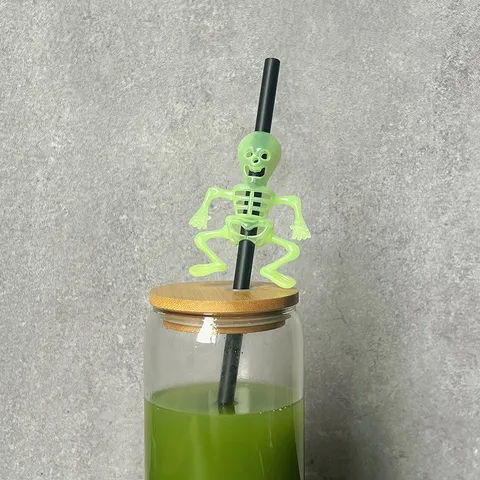 Halloween Party Plastic Drinking Straws With Fluorescent Skull Ghost Decor Colorful Beverage Straws For Festival