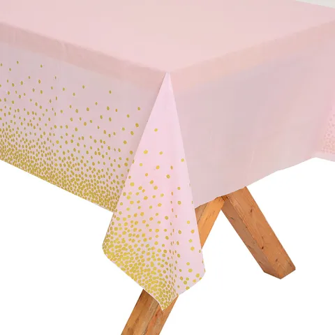 Nappe en Plastique Jetable Imperméable Pois Dorés Housse de Table Rectangulaire pour Décoration de Fête d'Anniversaire