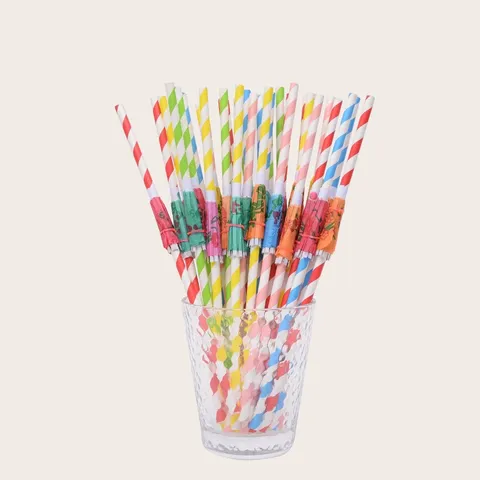 Pajitas de Papel Desechables Con Mini Paraguas Coloridas Biodegradables A Rayas Para Fiesta Bar Decoración de Bebidas