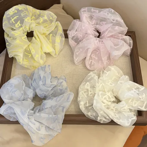 Koreaanse Stijl Mesh Stof Haarelastiek Zoet Letter Patroon Ponytail Elastische Haarbanden Voor Vrouwen Meisjes Dagelijks Haaraccessoires