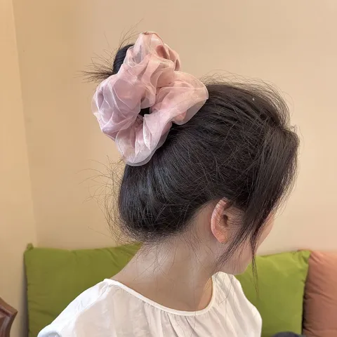 Koreaanse Stijl Dubbellaags Organza Mesh Scrunchie Effen Kleur Hoog Elastisch Haarelastiek Paardenstaart Houder Voor Vrouwen Haaraccessoires