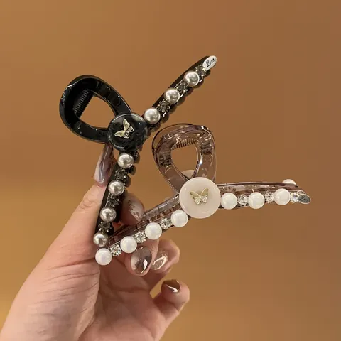 Französisch Elegante Harz Haarkralle Klammer Mit Künstlicher Perle Strass Schmetterling Design Große Haarklammer Für Frauen Hochsteckfrisur