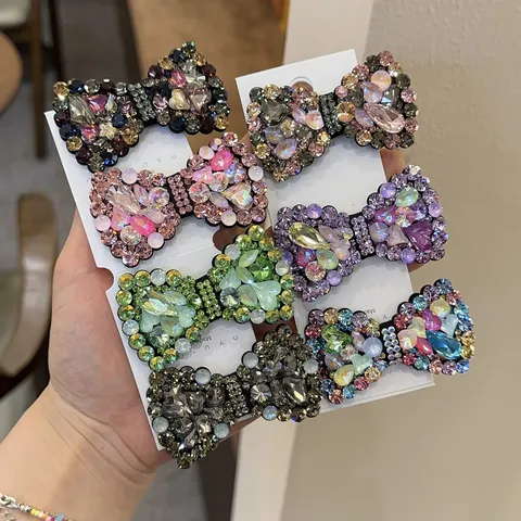 Pince à Cheveux Nœud Papillon en Alliage Strass de Luxe Élégant Style Instagram Barrette Latérale Cristal Scintillant Coiffure pour Femmes Fête Quotidienne