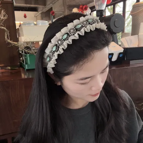 Vintage Ruffled Rhinestone Headband Korean Style Lettuce Edge Head Hoop Elegant Fabric Beaded Hair Band Accessory For Women