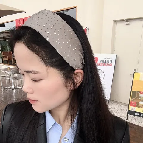 Modieuze Strass Haarband Voor Dames Brede Rand Hoge Bovenkant Hoofdband Glitter Effen Kleur Sprankelende Haaraccessoires Dagelijkse Hoofddeksels