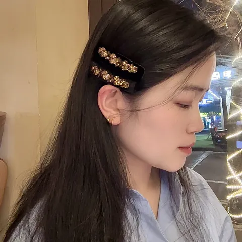 Pince à Cheveux Vintage en Velours Avec Strass Élégante Barrette à Frange en Cristal de Luxe Pince Latérale Géométrique pour Femmes Accessoires Cheveux Rétro