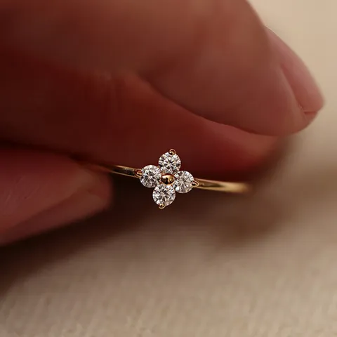 925 Ασήμι Τριφύλλι Ανοιχτό Δαχτυλίδι Βέρα 14K Επιχρυσωμένο Στρας Μικροπαβέ Γεωμετρικό Λουλούδι Λεπτό Δαχτυλίδι για Γυναίκες Κοσμήματα Δώρο
