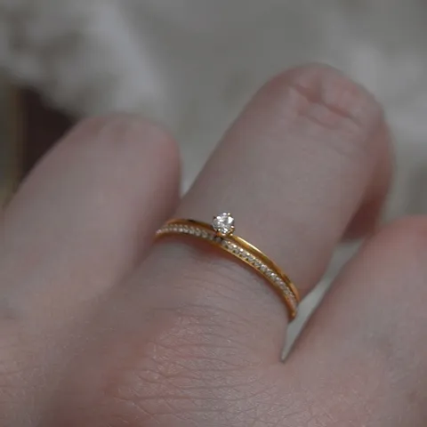 Γαλλικό Μινιμαλιστικό Ασήμι 925 Επίχρυσο 14K Στρας Ανοιχτό Δαχτυλίδι Κομψό Στοιβαζόμενο Δαχτυλίδι Δώρο για Γυναίκες Κοσμήματα Χεριού