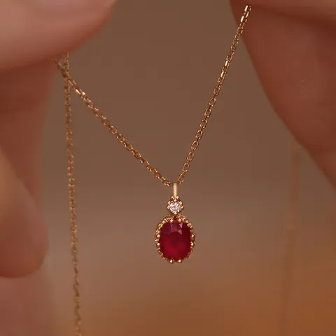 925 Sterlingsilber 18K Vergoldet Künstlicher Rubin Schlange Anhänger Halskette Vintage Retro Strass Schlüsselbeinkette Damen Schmuck