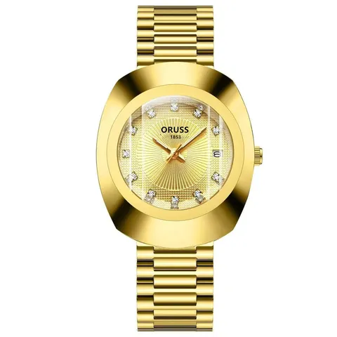 Reloj de Cuarzo de Negocios de Lujo Caja de Aleación Ovalada Banda de Acero Inoxidable Marcadores de Hora de Strass Reloj de Pulsera Impermeable con Calendario para Hombres Mujeres Parejas Regalo