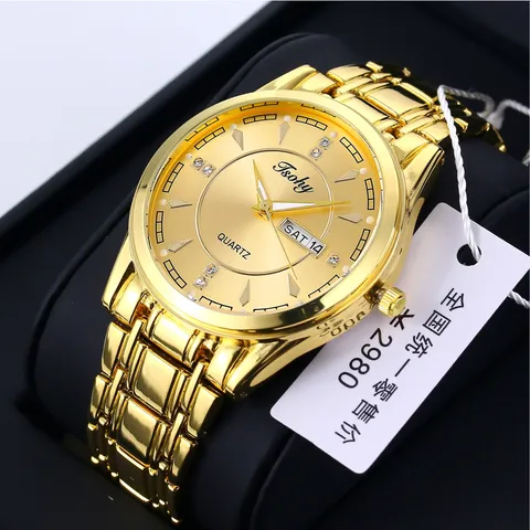 Tsohy Fashion Business Men Quartz Watch With Dual Calendar Waterproof Luminous Alloy Strap Luxurious Male Wristwatch