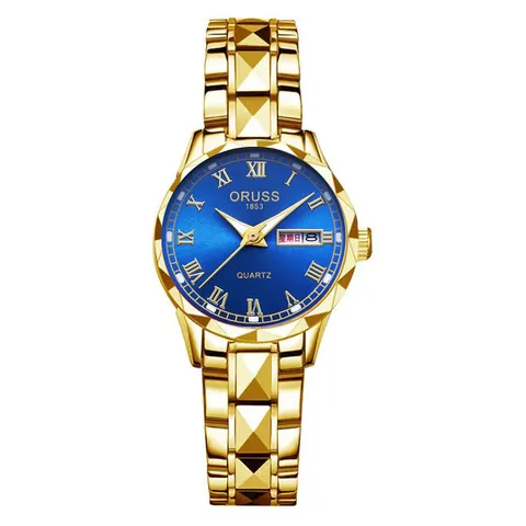Orologio al Quarzo con Lunetta Poligonale alla Moda per Donna Visualizzazione Giorno Data Luminoso Impermeabile Cinturino in Acciaio Custodia in Lega