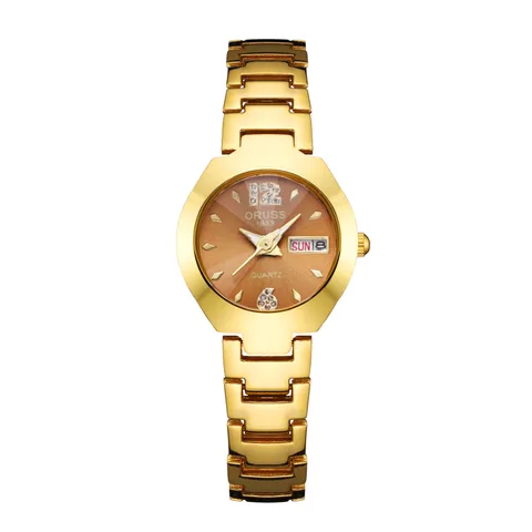 Fashion Alloy Rhinestone Women Quartz Watch Luminous Waterproof Dual Calendar Round Dial Metal Steel Band Wristwatch Female Daily Office Dress Watch