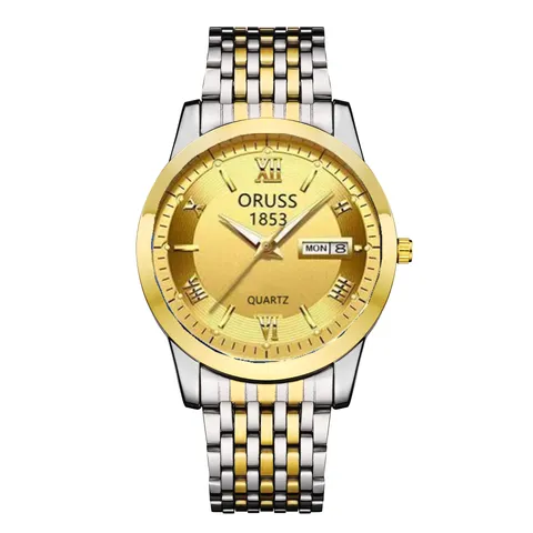 Orologio Quarzo Business Uomo Cinturino Lega Vetro Minerale Rotondo Lancette Doppio Calendario Analogico Metallo Orologio