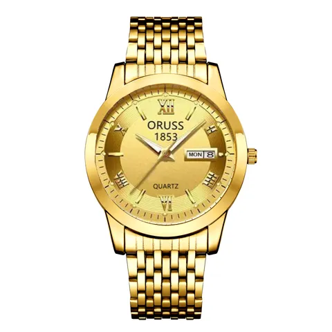Orologio Quarzo Business Uomo Cinturino Lega Vetro Minerale Rotondo Lancette Doppio Calendario Analogico Metallo Orologio