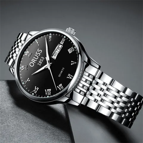 Men Business Casual Quartz Watch With Stainless Steel Fine Steel Band Roman Numerals Luminous Dual Calendar Waterproof Luminous Display Luxury Wristwatch
