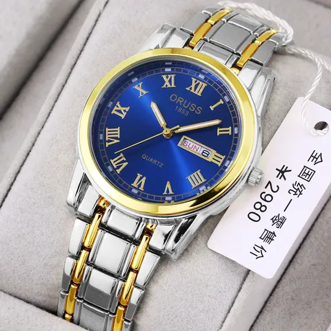 Business Men Quartz Wristwatch Stainless Steel Luminous Waterproof Round Sunburst Dial Watch With Day Date Roman Numerals Post Luxury Metal Strap Watch For Office Daily