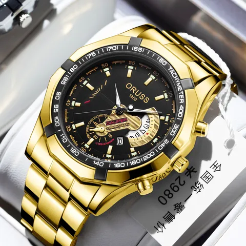 Mode Herren Business Stahl Quarz Armbanduhr Skelett Zahnrad Rundes Zifferblatt Leuchtend Wasserdicht Kalender Herrenuhren Lässig Trend Uhr