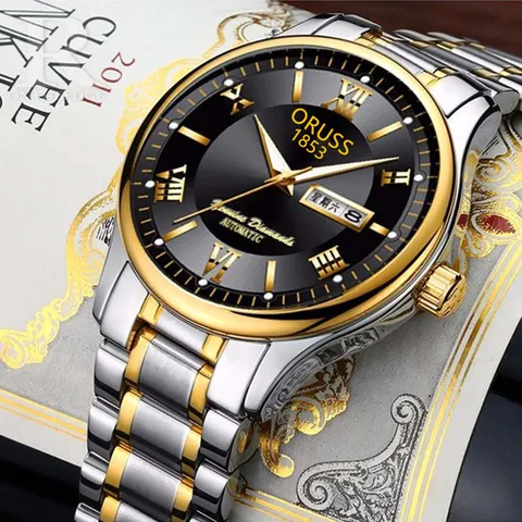 Reloj de Pulsera de Hombre Business Casual de Aleación Acero Inoxidable Cuarzo Luminoso Resistente al Agua Doble Calendario Redondo Números Romanos Reloj de Lujo