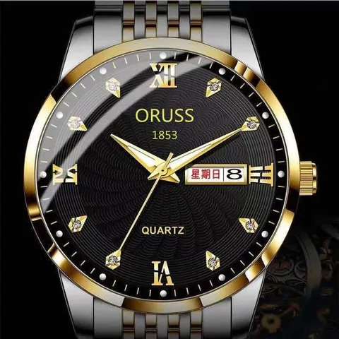 Men Business Quartz Watch Luminous Waterproof Stainless Steel Metal Band Calendar Display Rhinestone Dial Wristwatch