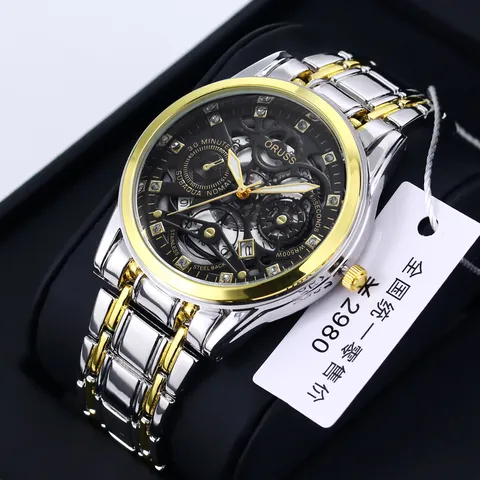 Men Business Casual Quartz Watch Luxury Hollow Round Dial Rhinestone Markers Alloy Metal Link Strap Wristwatch Luminous Hands Calendar Date Week Waterproof Clock