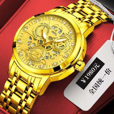 Mode Herren Business Stahl Quarz Armbanduhr Skelett Zahnrad Rundes Zifferblatt Leuchtend Wasserdicht Kalender Herrenuhren Lässig Trend Uhr