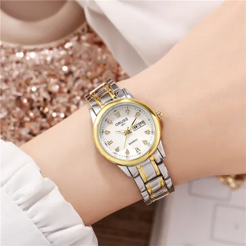 Modische Legierung Strass Quarzuhr Für Damen Analog Kalender Leuchtend Wasserdicht Stahlgewebe Armband Armbanduhr Elegante Damen Schmuck Klee Charme Set Uhr